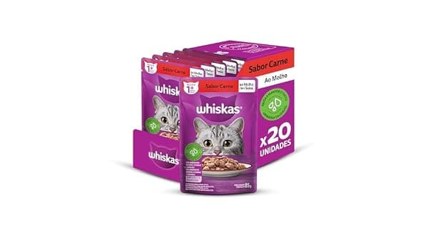 Pack Rao mida Whiskas Sach Carne ao Molho para Gatos Adultos 85 g  20 unidades