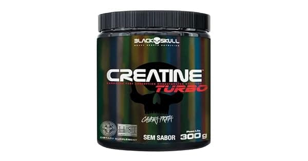 Creatine Turbo  sem sabor  Pote 300g  Black Skull  Suplementao para Treino Performance Ganho Muscular Hipertrofia Fora e Resistncia