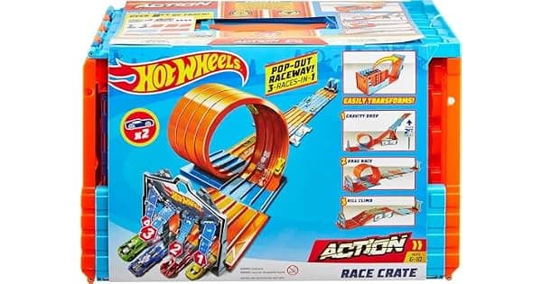 Kit Pista Hot Wheels Caixa de Corrida Mattel Pista dobrvel com lanador e loop porttil para brincar em qualquer lugar Para crianas a partir de 4 anos